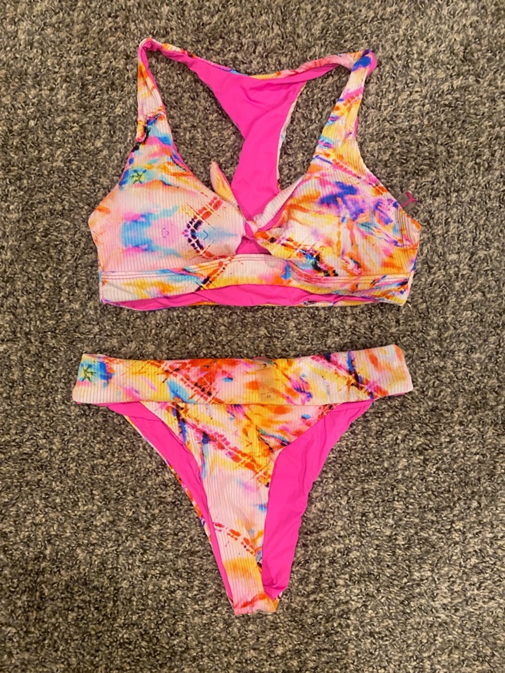 Tie-Dye Pink Ribbed Bikini Set